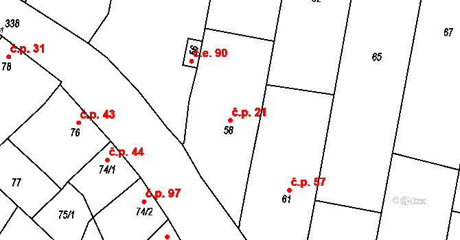 Kojetín III-Kovalovice 21, Kojetín na parcele st. 58 v KÚ Kovalovice u Kojetína, Katastrální mapa