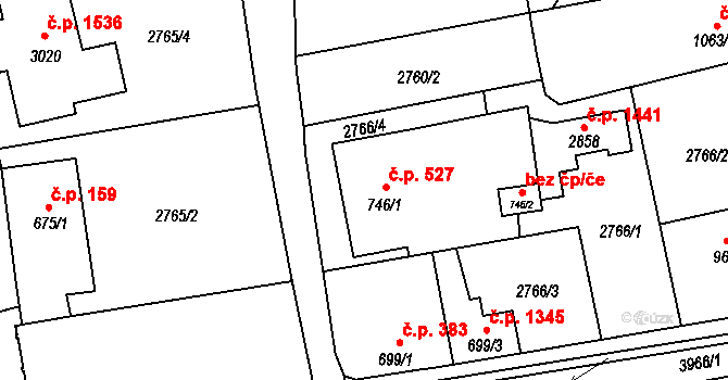 Lipník nad Bečvou I-Město 527, Lipník nad Bečvou na parcele st. 746/1 v KÚ Lipník nad Bečvou, Katastrální mapa