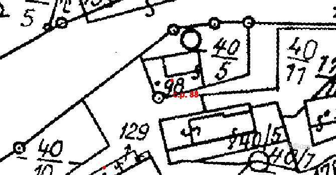 Chlístovice 88 na parcele st. 98 v KÚ Chlístovice, Katastrální mapa