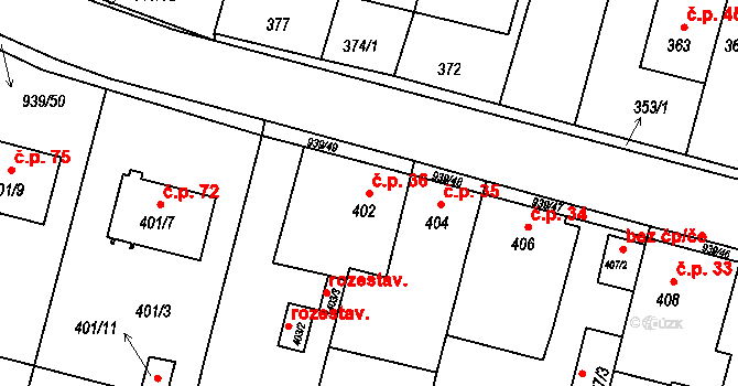 Šindlovy Dvory 36, Litvínovice na parcele st. 402 v KÚ Litvínovice, Katastrální mapa