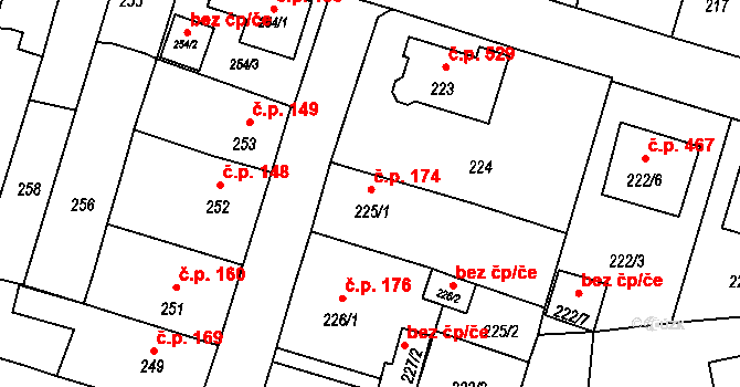 Včelná 174 na parcele st. 225/1 v KÚ Včelná, Katastrální mapa