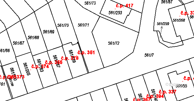 Chlumec 436 na parcele st. 561/71 v KÚ Chlumec u Chabařovic, Katastrální mapa