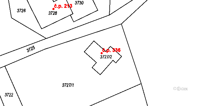Bravantice 336 na parcele st. 3727/2 v KÚ Bravantice, Katastrální mapa