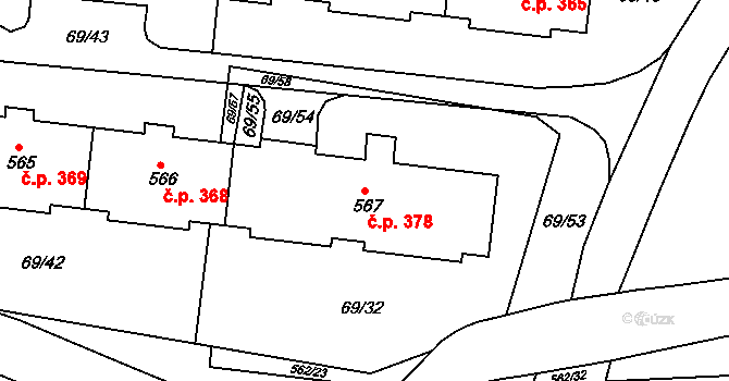Železná Ruda 378 na parcele st. 567 v KÚ Železná Ruda, Katastrální mapa