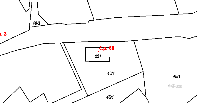Nahoruby 66, Křečovice na parcele st. 251 v KÚ Nahoruby, Katastrální mapa