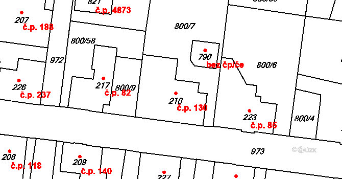 Kokonín 130, Jablonec nad Nisou na parcele st. 210 v KÚ Kokonín, Katastrální mapa