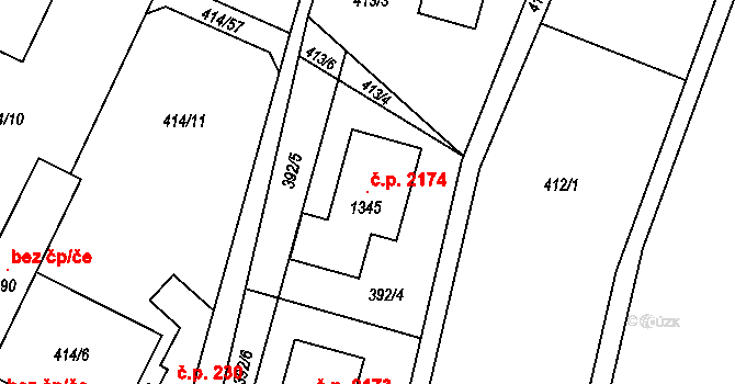 Ládví 2174, Kamenice na parcele st. 1345 v KÚ Ládví, Katastrální mapa