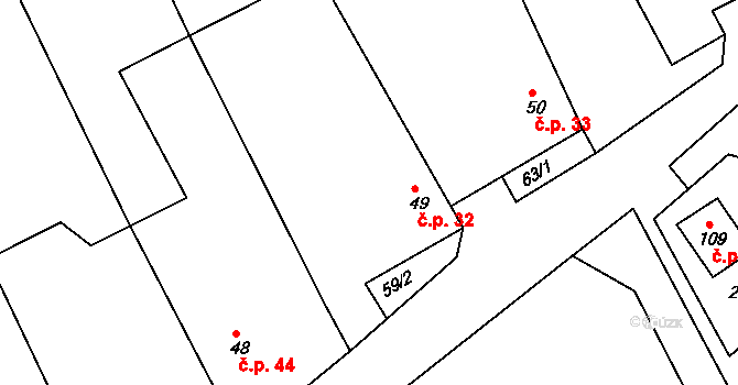 Panská Lhota 32, Brtnice na parcele st. 49 v KÚ Panská Lhota, Katastrální mapa