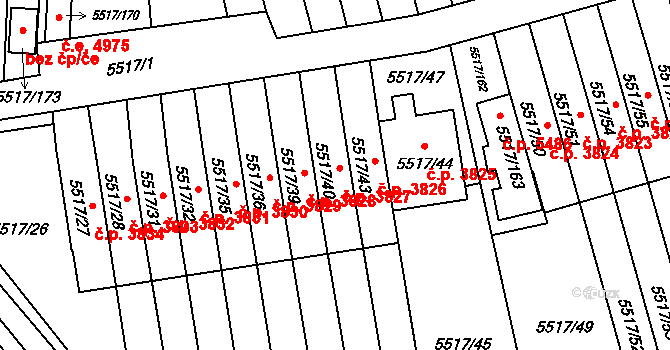 Jihlava 3827 na parcele st. 5517/40 v KÚ Jihlava, Katastrální mapa