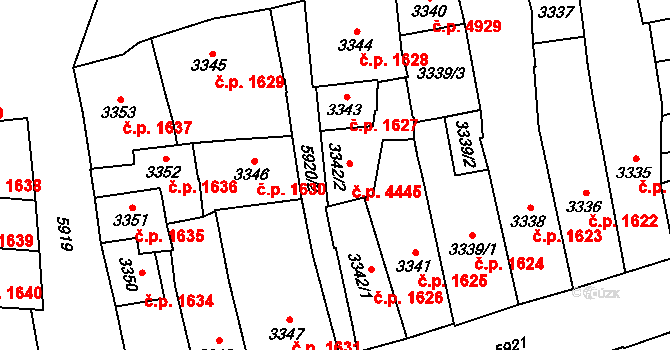 Jihlava 4445 na parcele st. 3342/2 v KÚ Jihlava, Katastrální mapa