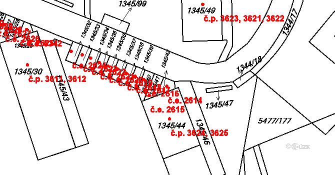 Jihlava 2614 na parcele st. 1345/42 v KÚ Jihlava, Katastrální mapa
