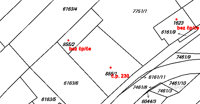 Telč-Štěpnice 230, Telč na parcele st. 855/1 v KÚ Telč, Katastrální mapa