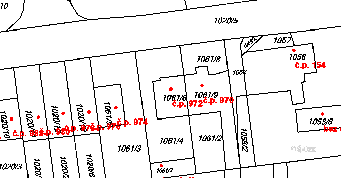 Lyžbice 972, Třinec na parcele st. 1061/6 v KÚ Lyžbice, Katastrální mapa