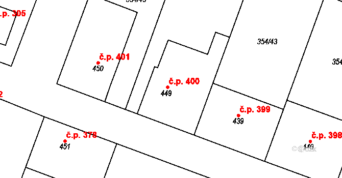 Rožďalovice 400 na parcele st. 449 v KÚ Rožďalovice, Katastrální mapa