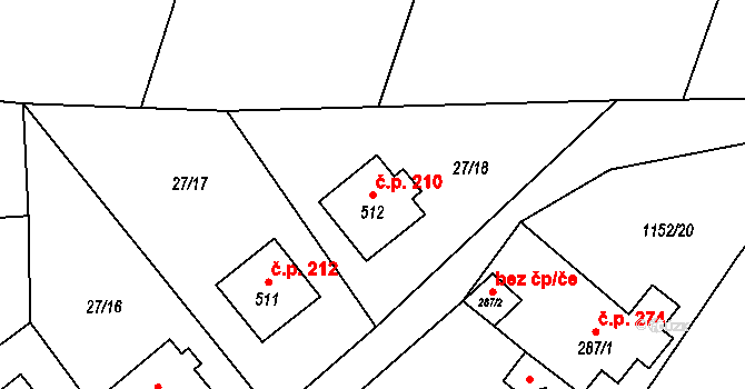 Bratronice 210 na parcele st. 512 v KÚ Bratronice u Kladna, Katastrální mapa