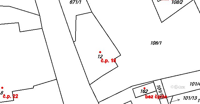 Obora 18, Doksy na parcele st. 12 v KÚ Obora v Podbezdězí, Katastrální mapa