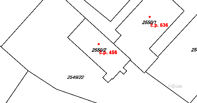 Nový Bor 456 na parcele st. 2550/2 v KÚ Nový Bor, Katastrální mapa