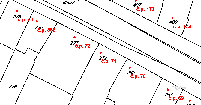 Vracov 71 na parcele st. 279 v KÚ Vracov, Katastrální mapa