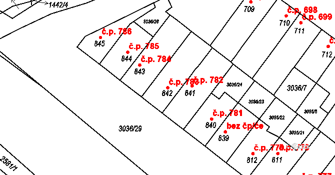 Kyjov 783 na parcele st. 842 v KÚ Kyjov, Katastrální mapa