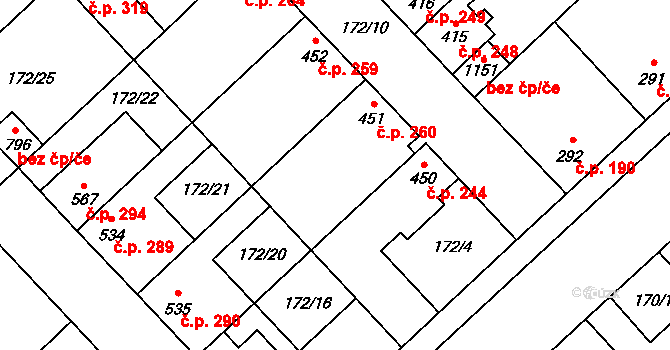 Humny 260, Pchery na parcele st. 451 v KÚ Pchery, Katastrální mapa