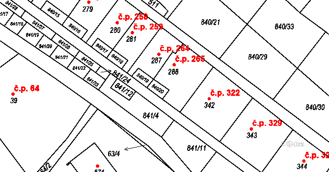 Luka nad Jihlavou 265 na parcele st. 288 v KÚ Luka nad Jihlavou, Katastrální mapa