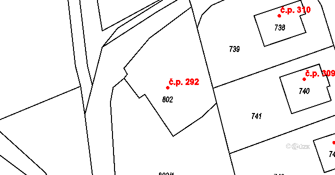 Stonařov 292 na parcele st. 802 v KÚ Stonařov, Katastrální mapa
