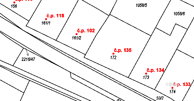 Troubky 135, Troubky-Zdislavice na parcele st. 172 v KÚ Troubky, Katastrální mapa