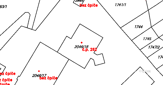 Brňany 252, Vyškov na parcele st. 2046/18 v KÚ Vyškov, Katastrální mapa