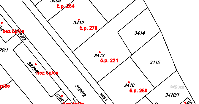 Vyškov-Město 221, Vyškov na parcele st. 3413 v KÚ Vyškov, Katastrální mapa