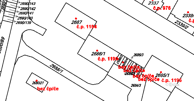 Slavkov u Brna 1190 na parcele st. 2686/1 v KÚ Slavkov u Brna, Katastrální mapa