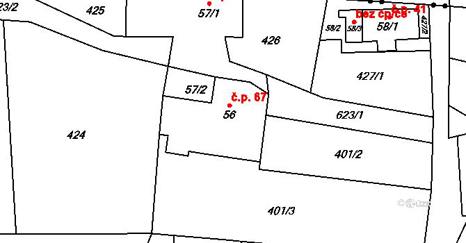 Rudíkovy 67, Třemešná na parcele st. 56 v KÚ Rudíkovy, Katastrální mapa
