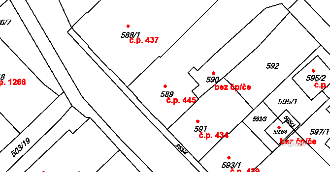 Rýmařov 445 na parcele st. 589 v KÚ Rýmařov, Katastrální mapa