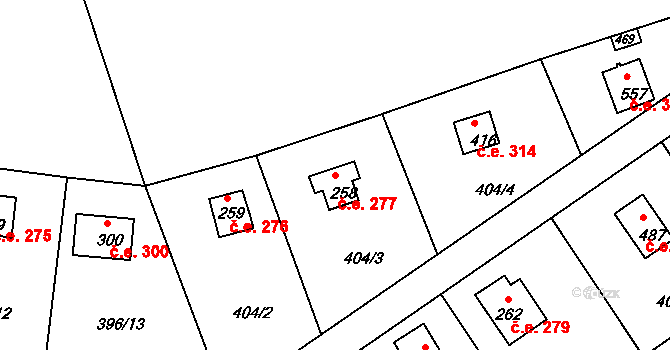 Třebsín 277, Krňany na parcele st. 258 v KÚ Třebsín, Katastrální mapa
