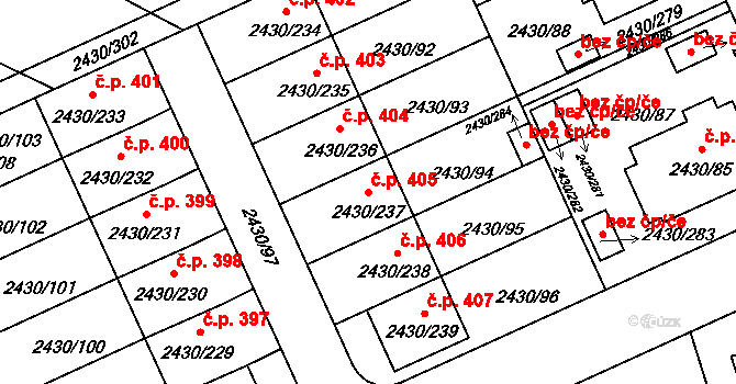 Dačice V 405, Dačice na parcele st. 2430/237 v KÚ Dačice, Katastrální mapa