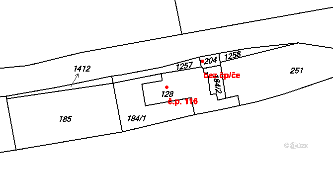 Heřmanice 116 na parcele st. 128 v KÚ Heřmanice u Frýdlantu, Katastrální mapa