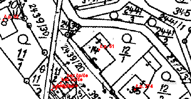 Horní Branná 51 na parcele st. 14 v KÚ Horní Branná, Katastrální mapa