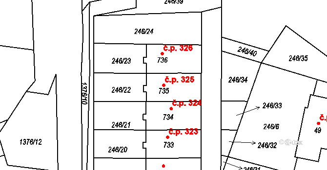 Raškovice 325 na parcele st. 735 v KÚ Raškovice, Katastrální mapa