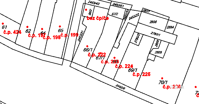 Bor 223 na parcele st. 67/1 v KÚ Bor u Tachova, Katastrální mapa