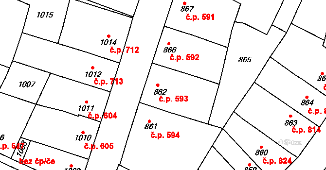 Tachov 593 na parcele st. 862 v KÚ Tachov, Katastrální mapa