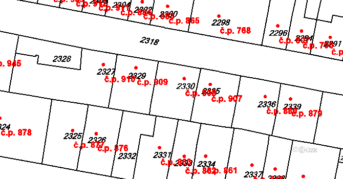 Tachov 908 na parcele st. 2330 v KÚ Tachov, Katastrální mapa