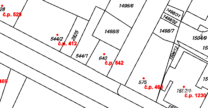 Třebechovice pod Orebem 542 na parcele st. 640 v KÚ Třebechovice pod Orebem, Katastrální mapa