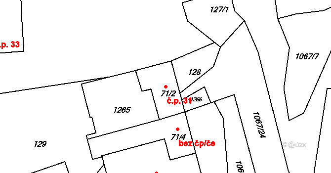 Chmelík 31 na parcele st. 71/2 v KÚ Chmelík, Katastrální mapa
