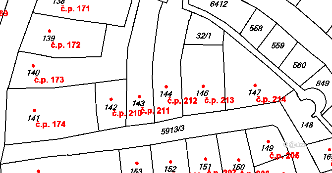 Polička-Město 212, Polička na parcele st. 144 v KÚ Polička, Katastrální mapa