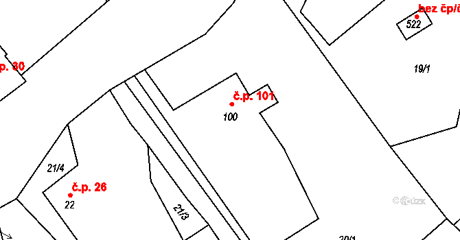 Chvalčov 101 na parcele st. 100 v KÚ Chvalčov, Katastrální mapa