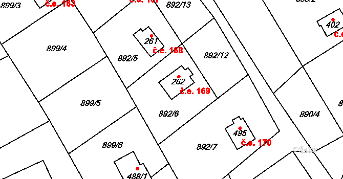 Chvalčov 169 na parcele st. 262 v KÚ Chvalčov, Katastrální mapa