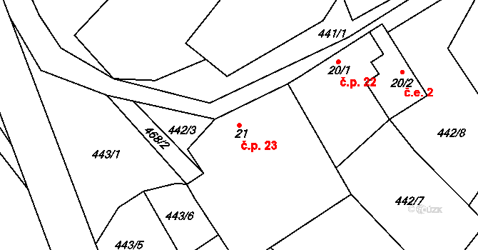 Koubalova Lhota 23, Klučenice na parcele st. 21 v KÚ Koubalova Lhota, Katastrální mapa