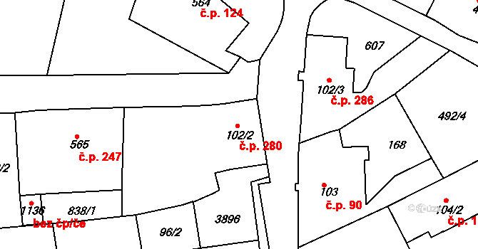 Cvikov I 280, Cvikov na parcele st. 102/2 v KÚ Cvikov, Katastrální mapa