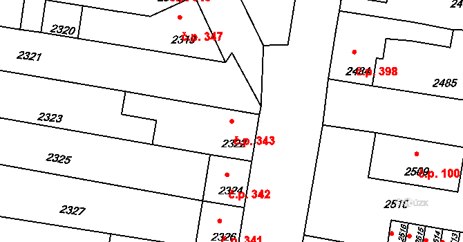 Mimoň I 343, Mimoň na parcele st. 2322 v KÚ Mimoň, Katastrální mapa