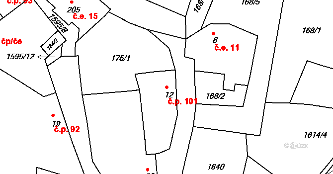 Chcebuz 101, Štětí na parcele st. 12 v KÚ Chcebuz, Katastrální mapa