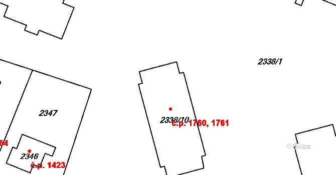 Roudnice nad Labem 1760,1761 na parcele st. 2338/10 v KÚ Roudnice nad Labem, Katastrální mapa